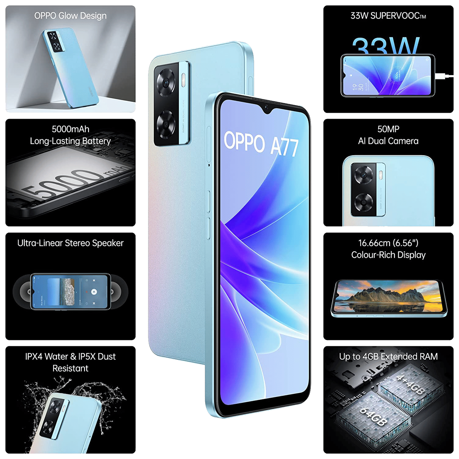 Buy OPPO A77 (4GB RAM, 128GB, Sky Blue) Online - Croma